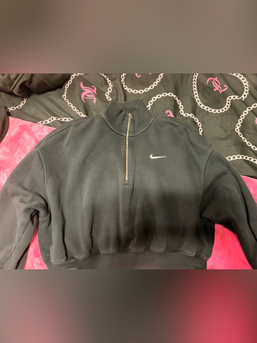 Nike Black Half-Zip Kids Sweatshirt with White Swoosh
